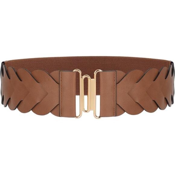 ✨ Women’s Braided Wide Elastic Belt | Faux Leather Stretch Waist Belt - Picture 1 of 2